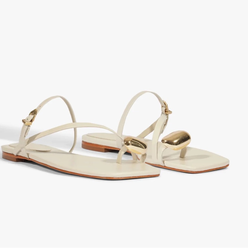 SCHUTZ ELYSA White Sandals with Gold toe Accents